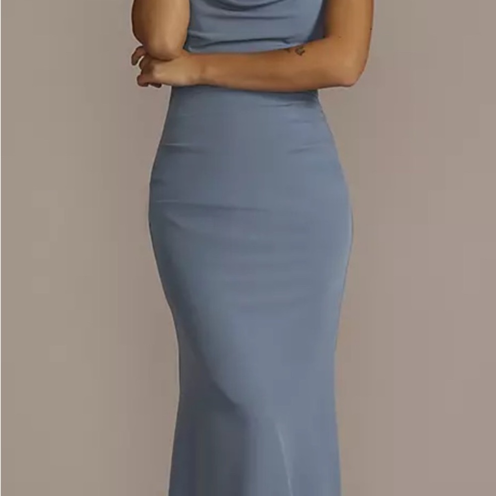 Cowl Neck, Strappy, Low Back Bridesmaids Dress
